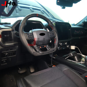 JHO Fit For Ford F150 Raptor 2017-2026 Real Carbon Fiber Steering Wheel D-Shape Perforated Leather Racing Interior Upgrade