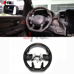 JHO Fit For Dodge RAM 1500 TRX 2021-2024 Real Carbon Fiber Steering Wheel Flat Bottom Perforated Leather Interior Accessories