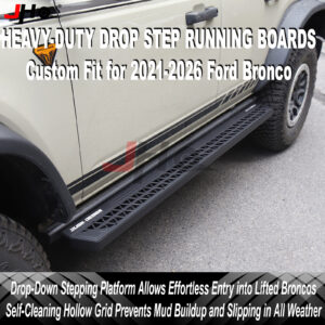 JHO Fit For Ford Bronco 2021-2026 4-Door Off-Road Drop Step Running Boards Heavy-Duty Steel Side Step Rocker Panel Bar